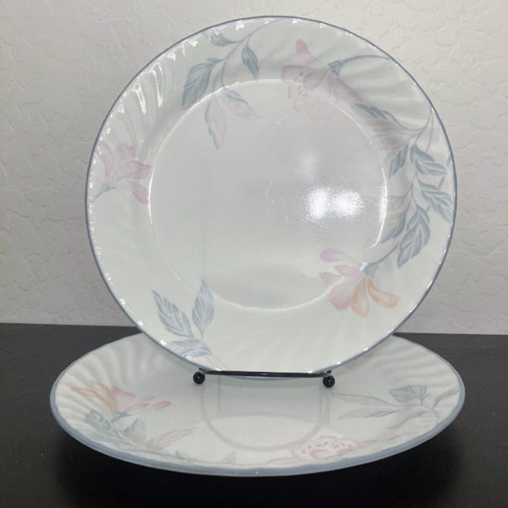 Corelle Pink Trip Scalloped Floral Dinner Plates 10.25" Replacements - Lot of 2